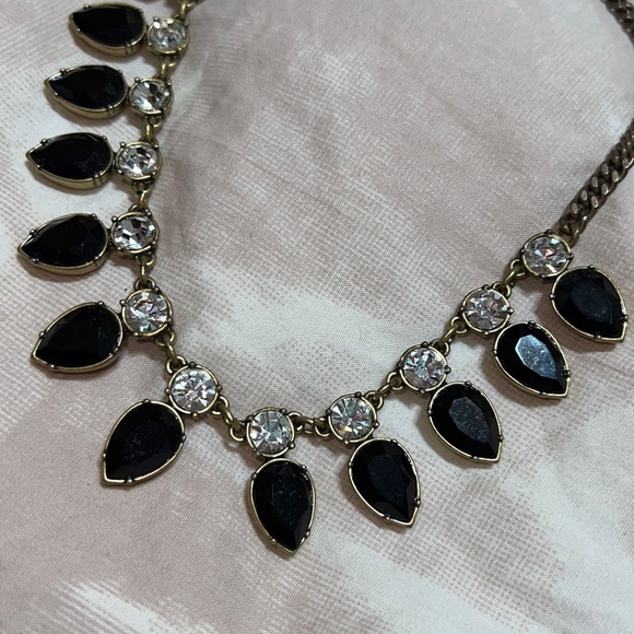 J Crew Black and Gold Crystal Statement Necklace - Picture 2 of 6
